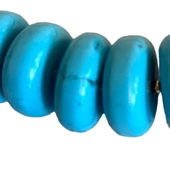 Vtg Lee Sands 18" necklace teal dyed magnesite disks detailed beads chain - Picture 11 of 13